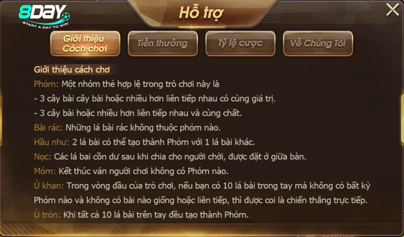 Luật chơi game phỏm 8Day tại nhà cái chi tiết nhất